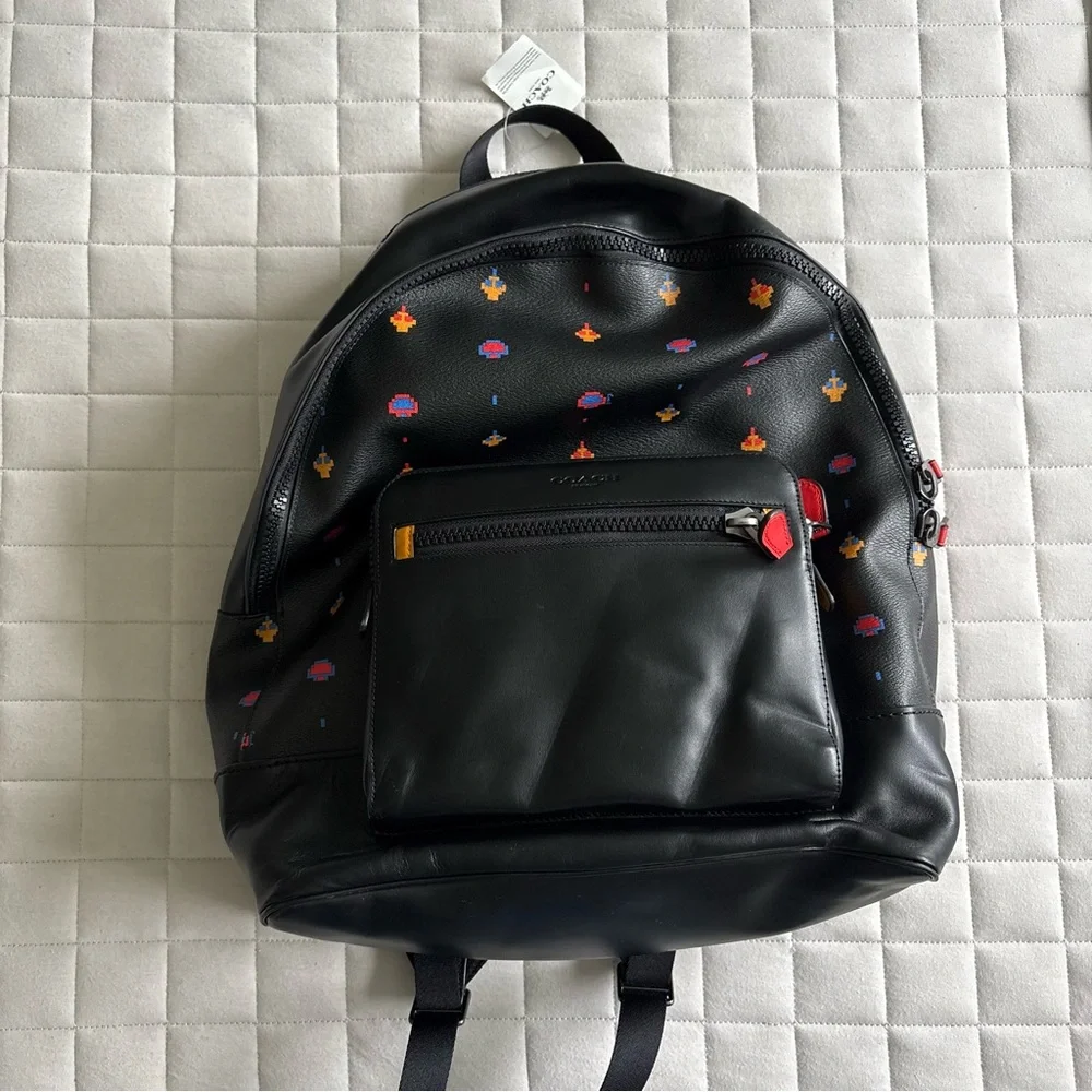 Coach x Atari Black Leather Backpack with Atari design - Picture 1 of 7